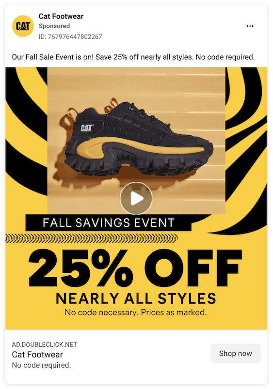 Cat Footwear Facebook ad